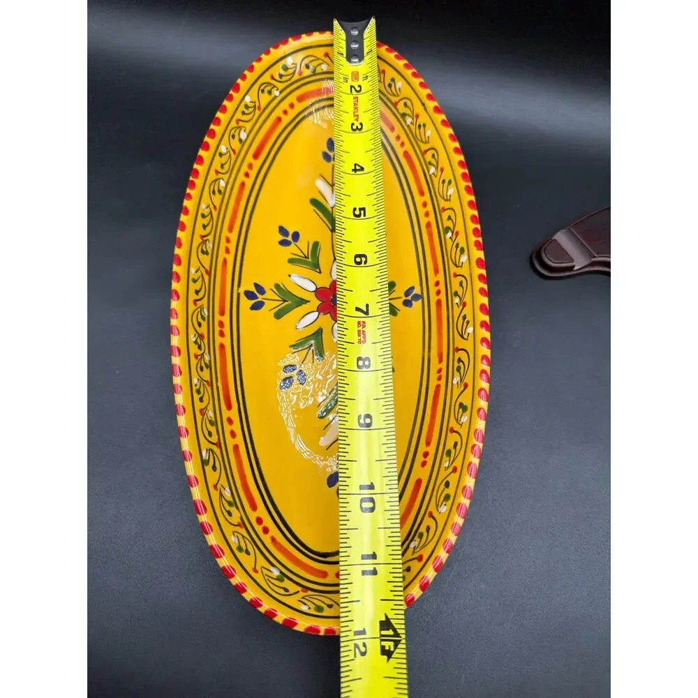 Le Souk Tunisia Hand Painted Yellow Oval Serving Platter Floral Pottery 12”